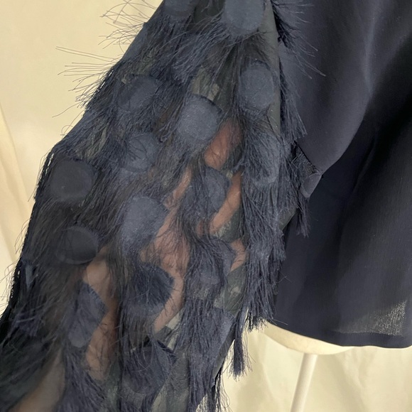 H&M Classy Feminine Summer Feather Shoulder Dark Blue See-Through Blouse - Picture 9 of 10